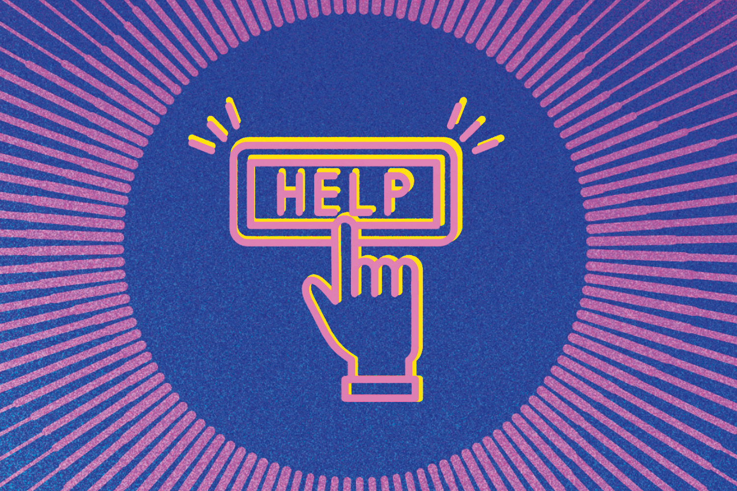 Digitaler Helpbutton, der von einer digitalen Hand angeklickt wird Digitaler Helpbutton, der von einer digitalen Hand angeklickt wird
